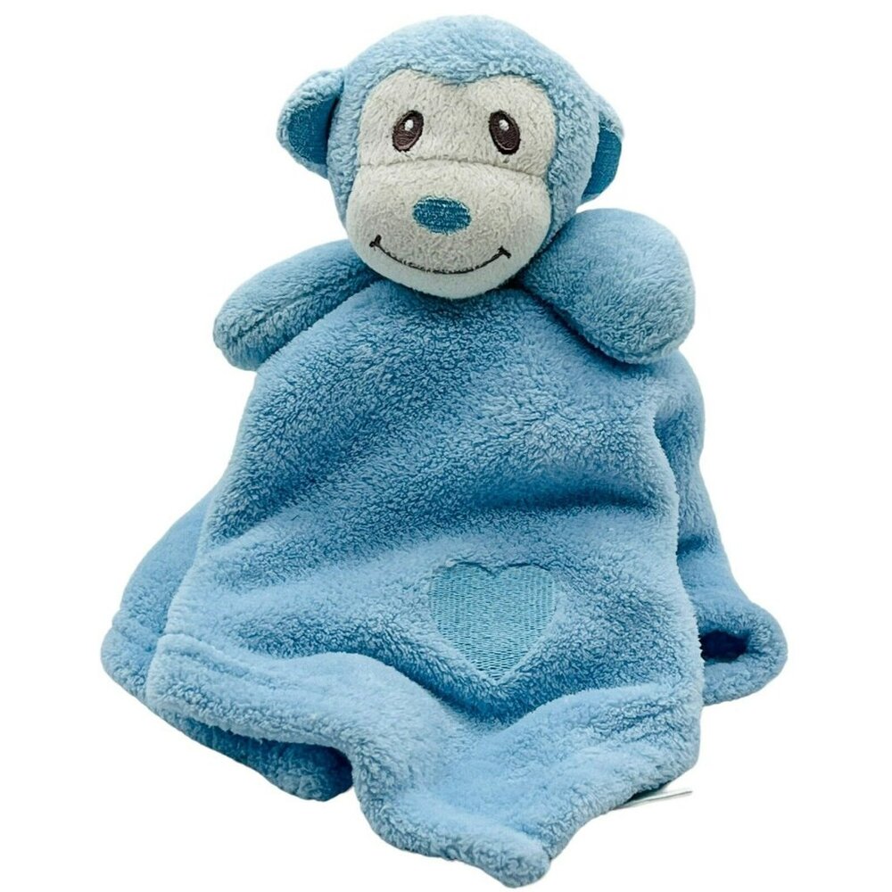 Honey Bunny Blue Monkey Lovey Plush‎ With Heart Security Blanket Luxe Fleece